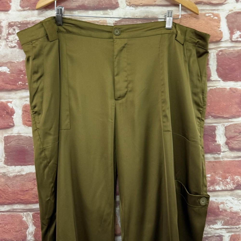 Old Navy Pants Women's XXL Gold Green Satin Cargo Pockets Drawstring Leg Joggers - Picture 3 of 8